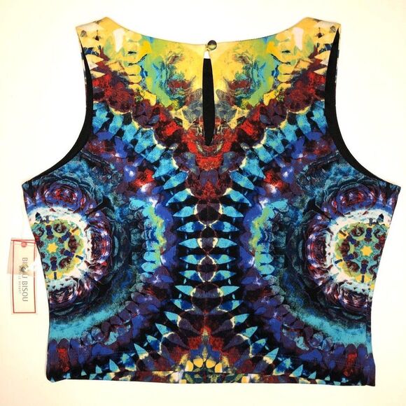 Bisou Bisou Colorful Tie Dye Printed Sleeveless Crop Top Shirt Women's M - Picture 3 of 8